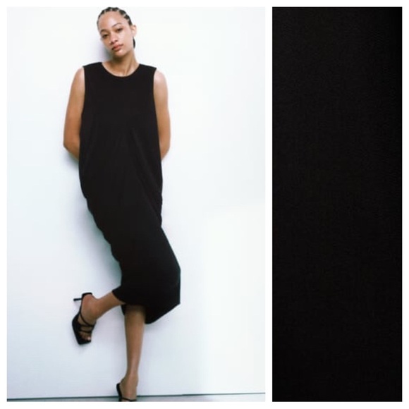 NWT. Zara Black Rolled Midi Dress with Back Deep Neck. Size XS-S. - Picture 1 of 10